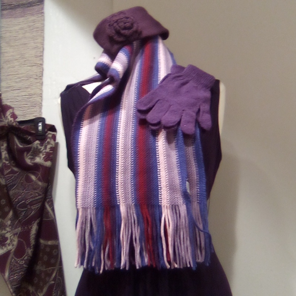 Joe Boxer Purple Striped Scarf  Set Accessories